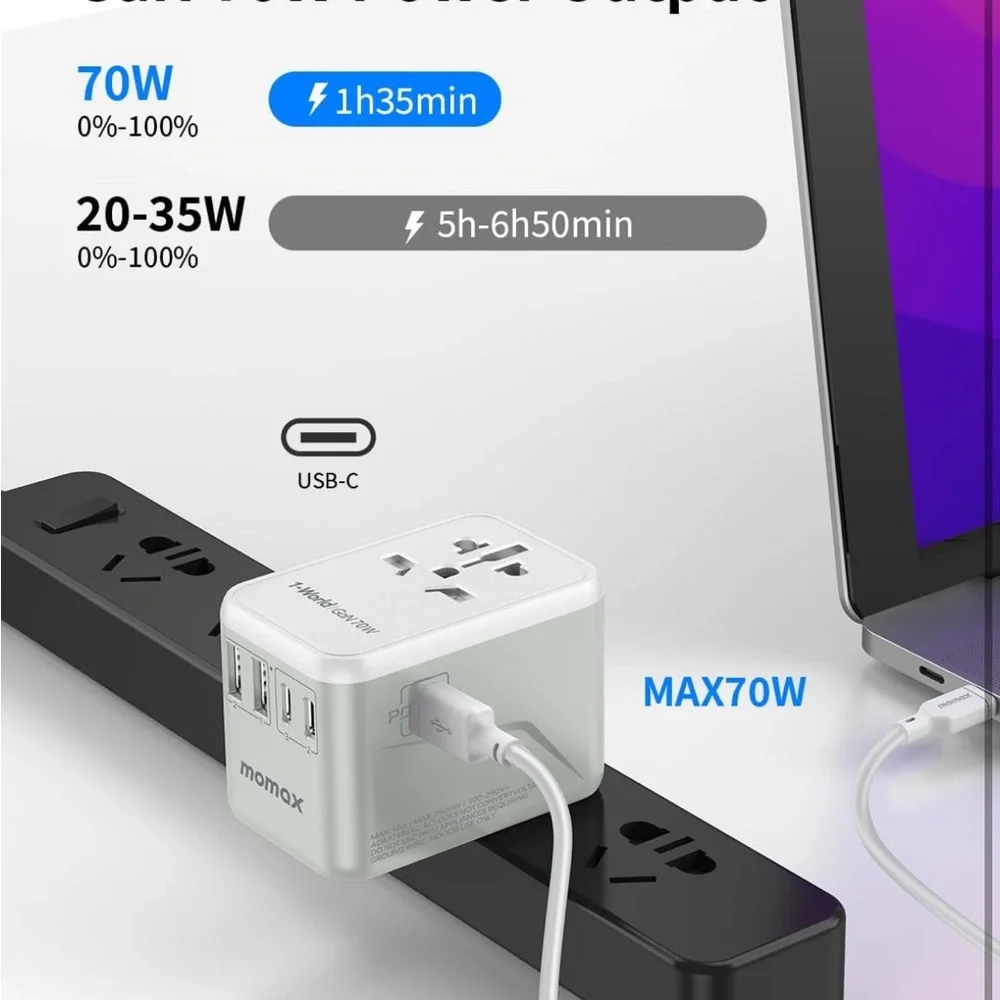 Universal Travel Adapter, 70W GaN International Power Adapter, 3‎ USB-C & 2 USB